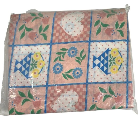 VTG Signature Twin Flat Sheet 66" X 96" Floral Pink & Blue Cotton Blend No-Iron - Picture 3 of 3